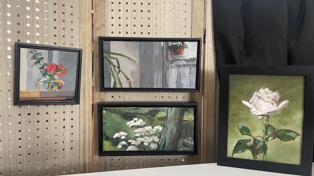 Art Exhibit: 12/7 & 12/8, 12/14th & 12/15th and Open Studios: 12/7 & 12/8 at the AGC StoveFactory. 4 Images of paintings by Carol Schweigert